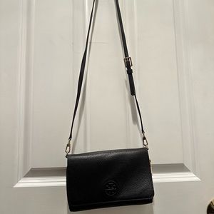 Tory Burch black leather crossbody bag.